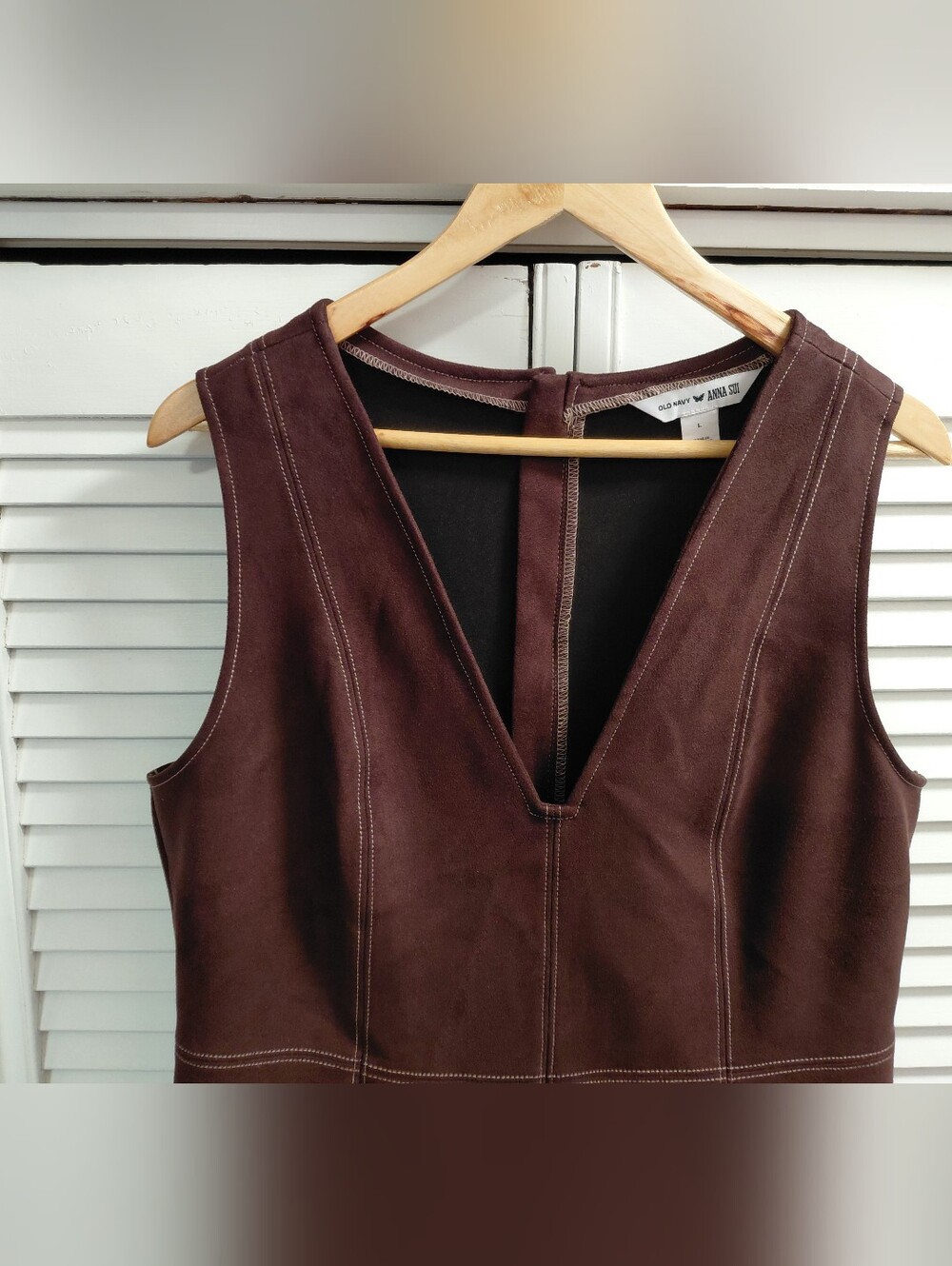 Anna Sui For Old Navy Brown Sleeveless V-Neck Mini Dress - Picture 7 of 8